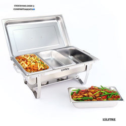 CHAFING DISH LOT DE 3 X PLAT-RÉCHAUD CHEF - RÉCHAUFFEUR ALIMENTAIRE EN ACIER INOXYDABLE