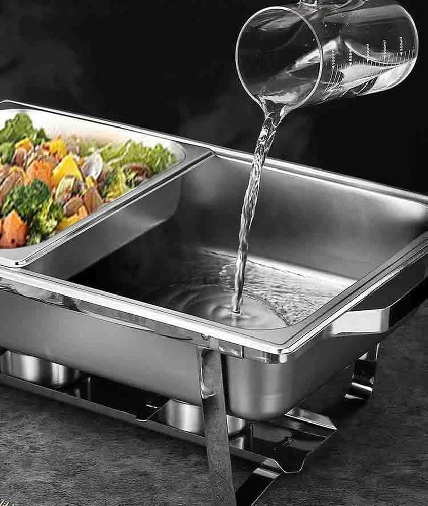 CHAFING DISH LOT DE 2 X PLAT-RÉCHAUD CHEF - RÉCHAUFFEUR ALIMENTAIRE EN ACIER INOXYDABLE