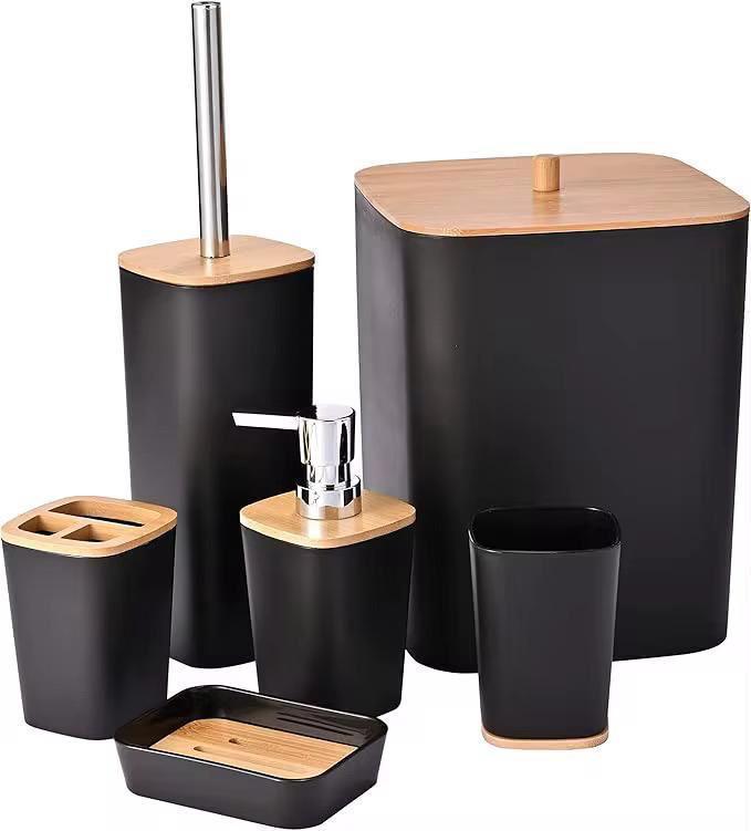 Lot de 6 accessoires de salle de bain en bambou