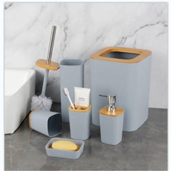 Lot de 6 accessoires de salle de bain en bambou