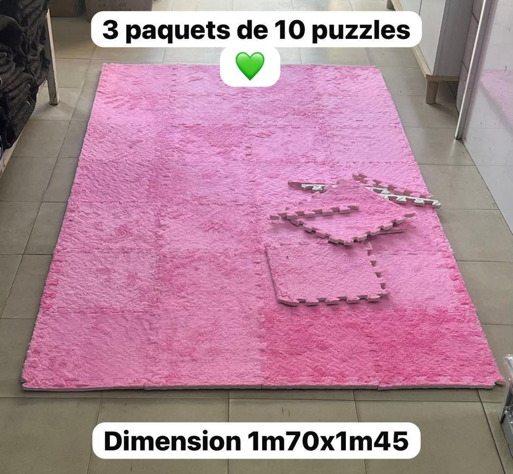 Lot de 10 dalles de moquette- Puzzle en peluche - Avec bordure - 30 x 30 cm - Pour salon et chambre