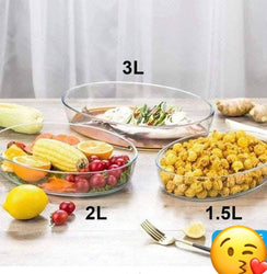 Set de 3 Articles de cuisson en verre trempé ovale