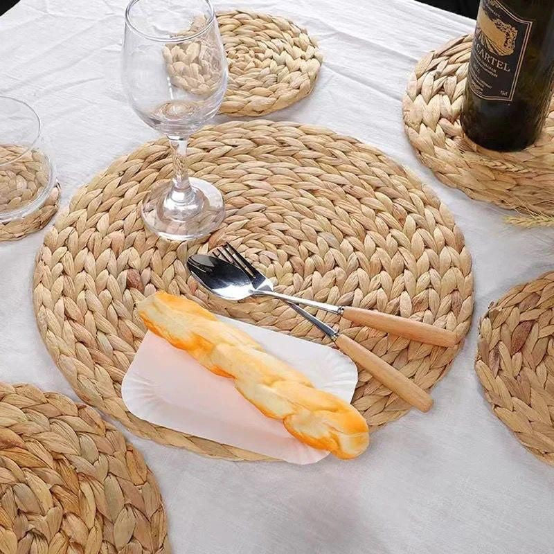 6 Pièces Napperon en rotin, tapis de Table de cuisine, tapis de bol en paille, tapis d'isolation thermique, sous-verre