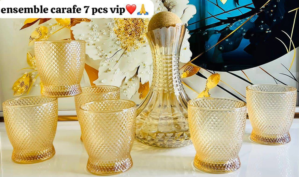 Ensemble boutaille de 6pièces en verre dorée