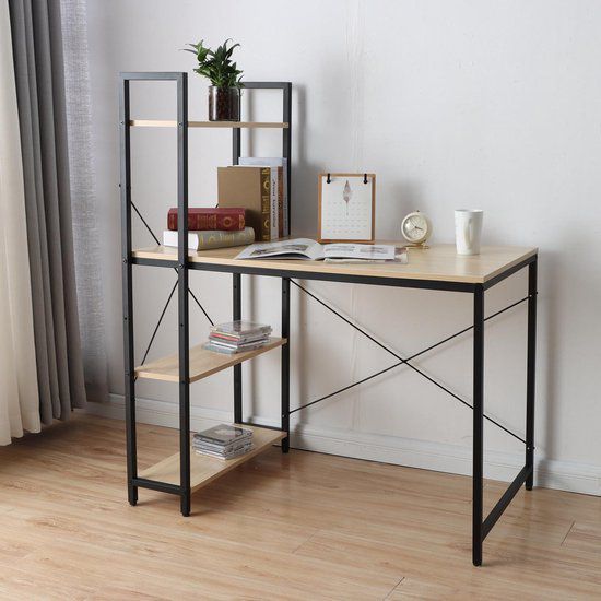 Table Bureau d'Ordinateur en Bois Contour en Fer.