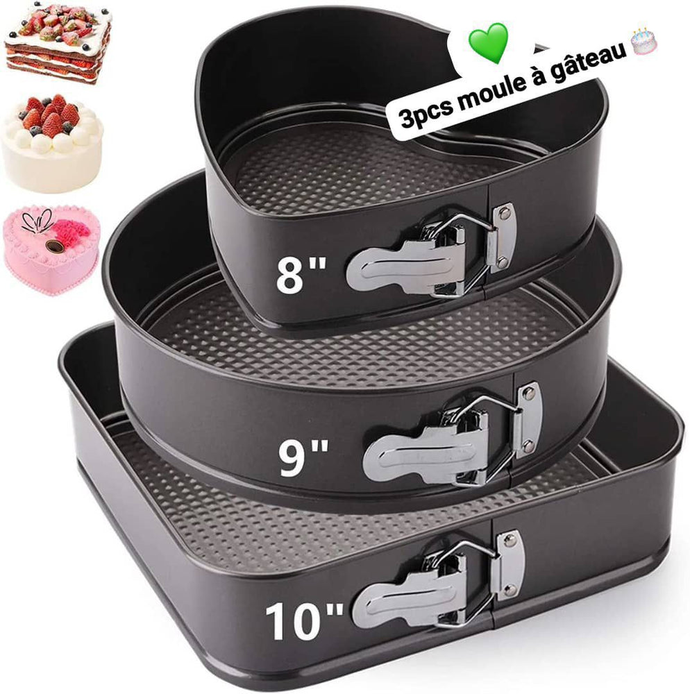 Lot de 3 Moules à Gâteau 24 / 26 / 28 cm - Noir