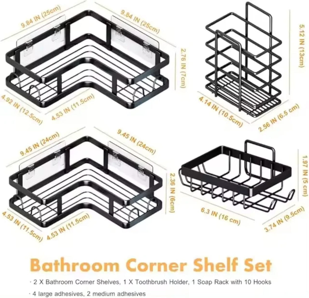 Étagère d'angle murale pour salle de bain, sans perçage 5pcs