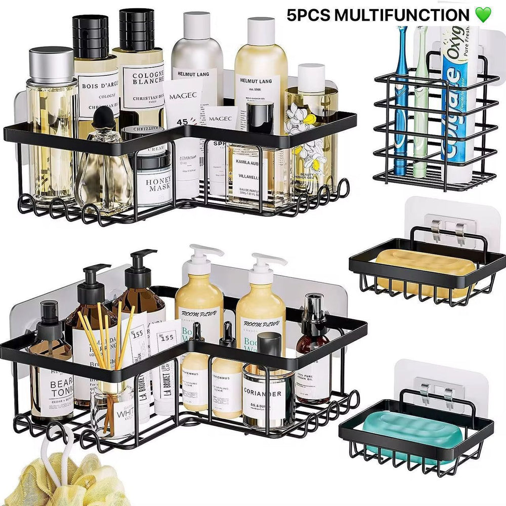 Étagère d'angle murale pour salle de bain, sans perçage 5pcs