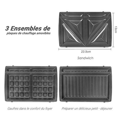 Gaufrier et machine à sandwich 3 en 1