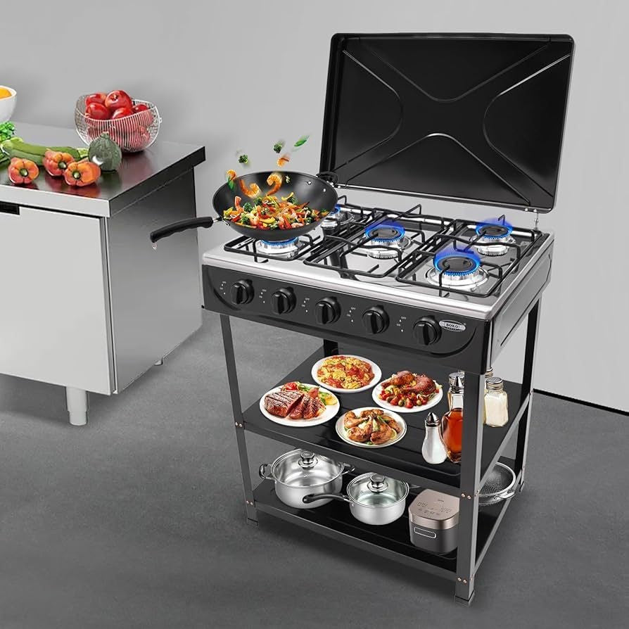 Cuisinière à gaz 5 flammes avec support