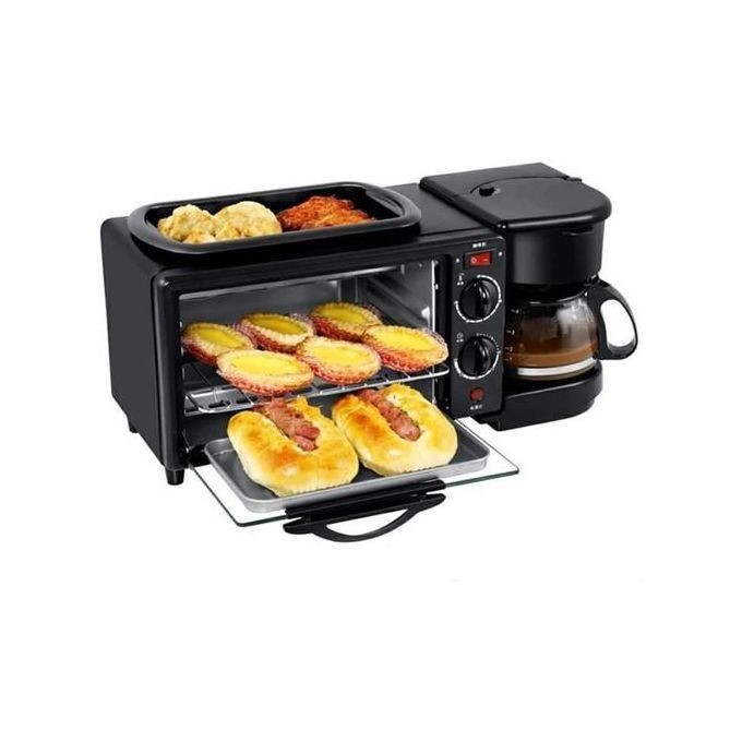 Machine 4 en 1 - Grille Pain Electrique 2 fentes + machine à café 1,5 Litres