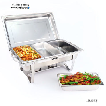 CHAFING DISH LOT DE 3 X PLAT-RÉCHAUD CHEF - RÉCHAUFFEUR ALIMENTAIRE EN ACIER INOXYDABLE