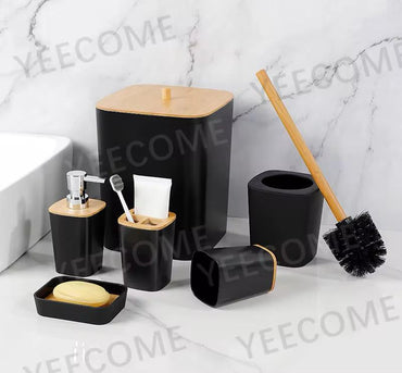 Lot de 6 accessoires de salle de bain en bambou