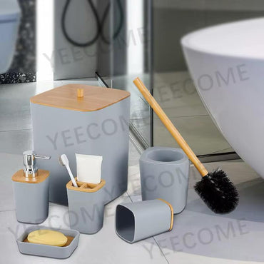 Lot de 6 accessoires de salle de bain en bambou