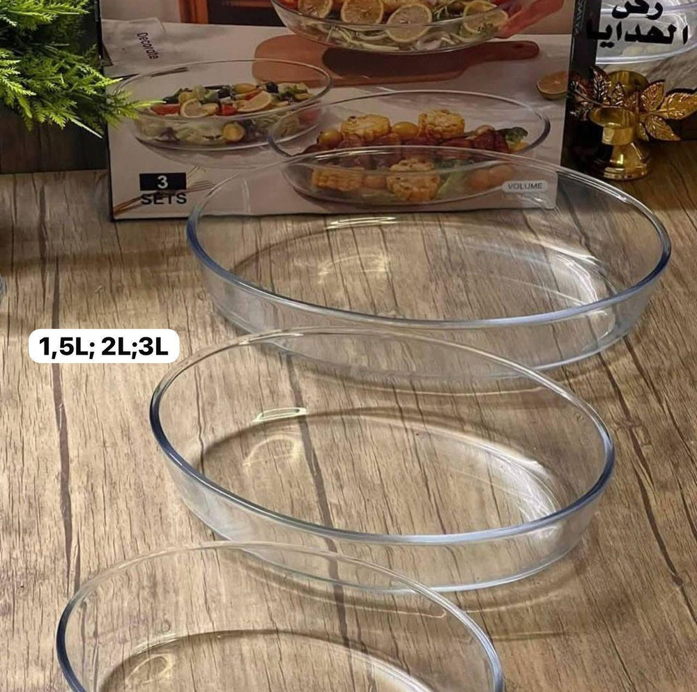 Set de 3 Articles de cuisson en verre trempé ovale