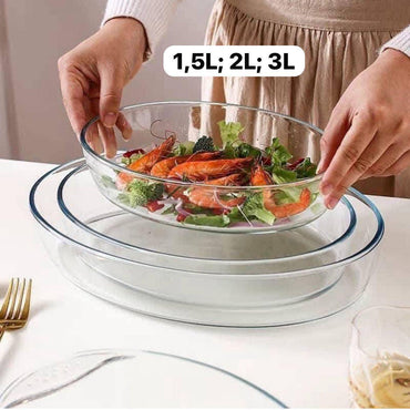 Set de 3 Articles de cuisson en verre trempé ovale