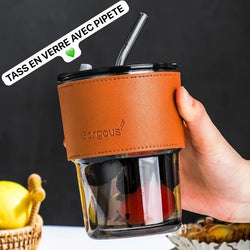 Tasse de paille en verre de 400 ml avec couverture d'isolation thermique Portable café lait thé jus