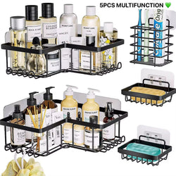 Étagère d'angle murale pour salle de bain, sans perçage 5pcs