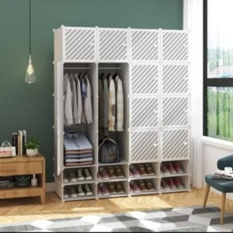 Armoire 4 battants avec double rangement de chaussures - blanche