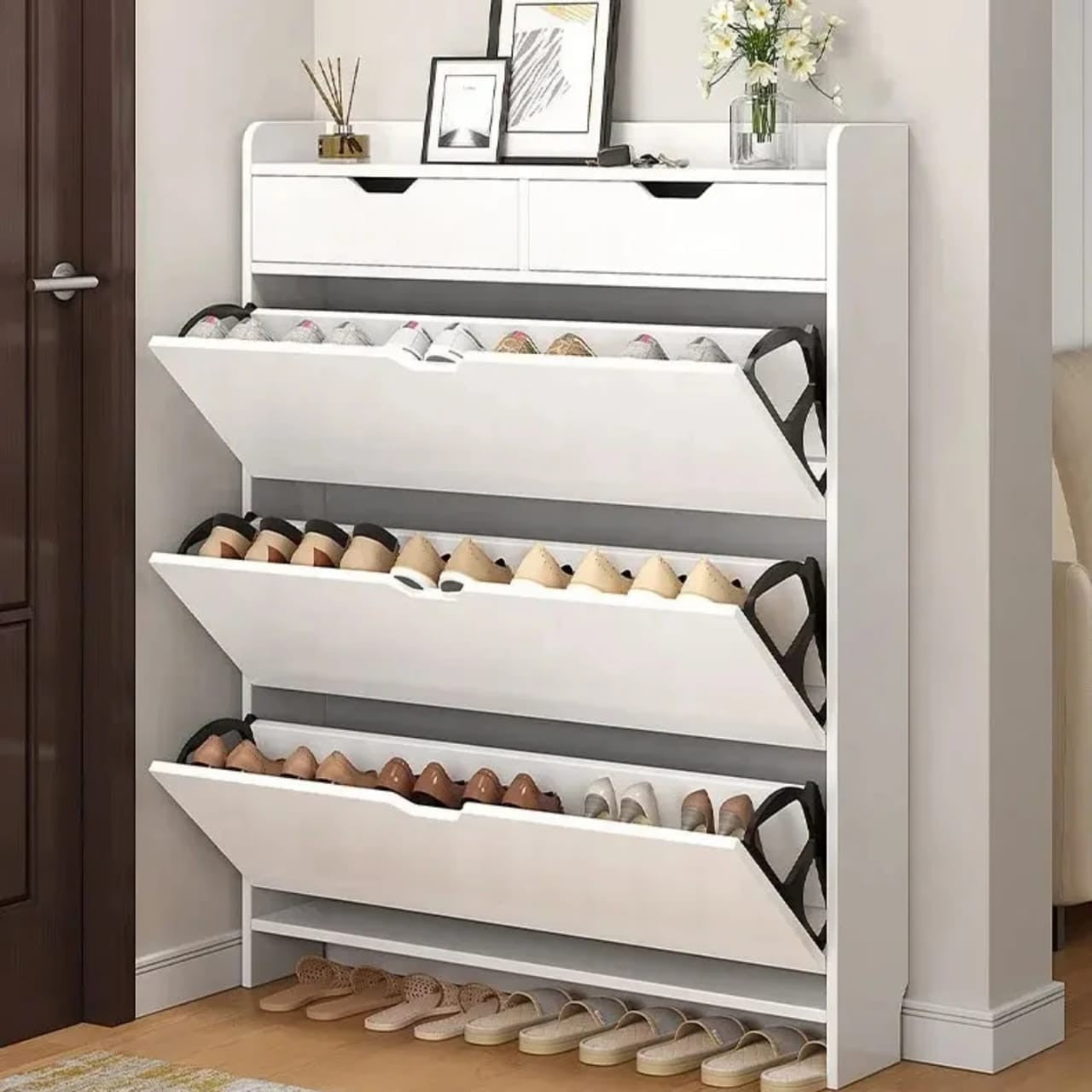 Armoire de rangement à chaussures à 3 tiroirs en bois blanche