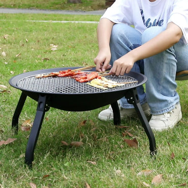 Barbecue Charbon de Bois à feu Pliant, Bol à feu de Pique-Nique Rond à 4 Pieds