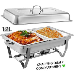 CHAFING DISH LOT DE 2 X PLAT-RÉCHAUD CHEF - RÉCHAUFFEUR ALIMENTAIRE EN ACIER INOXYDABLE
