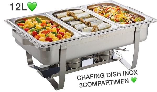 CHAFING DISH LOT DE 3 X PLAT-RÉCHAUD CHEF - RÉCHAUFFEUR ALIMENTAIRE EN ACIER INOXYDABLE