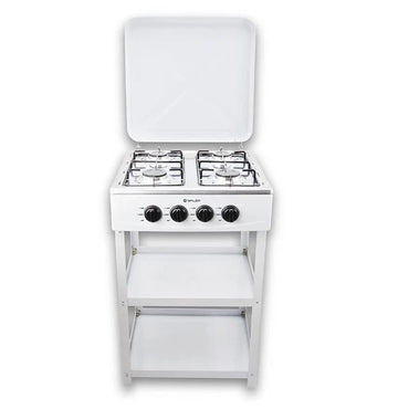 Cuisinière à gaz sur pied à 4 brûleurs avec étagère