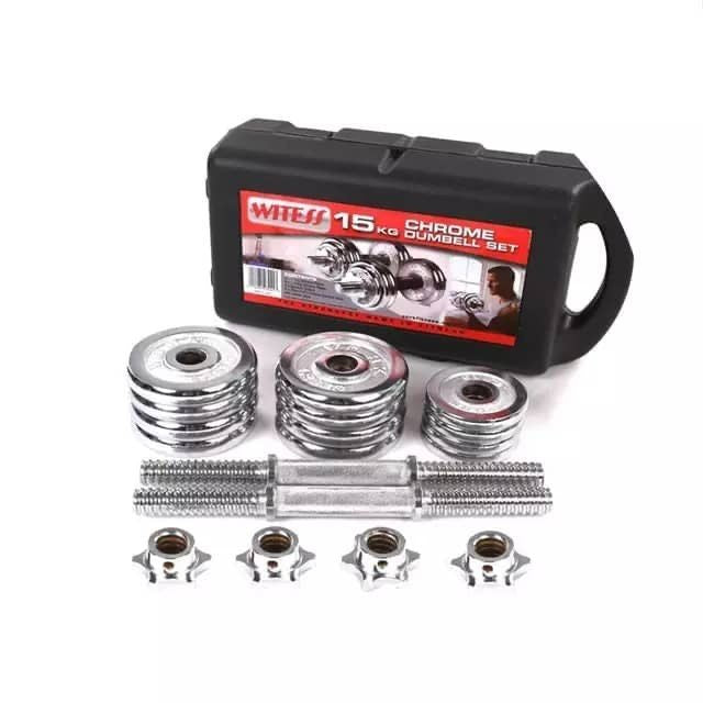 D'halteres chromées de 15 kg - Poids pour Exercices Entraînement de Musculation