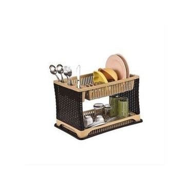 Égouttoir (Range) Pour Vaisselles en Plastique de 2 Compartiments - Marron beige