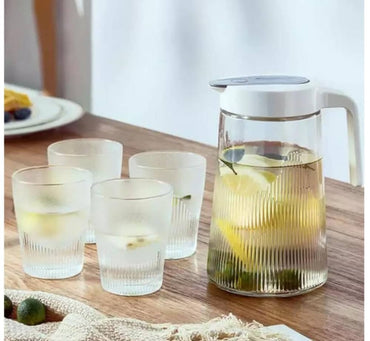 Ensemble carafe 5 en1 en verre résistant transparent
