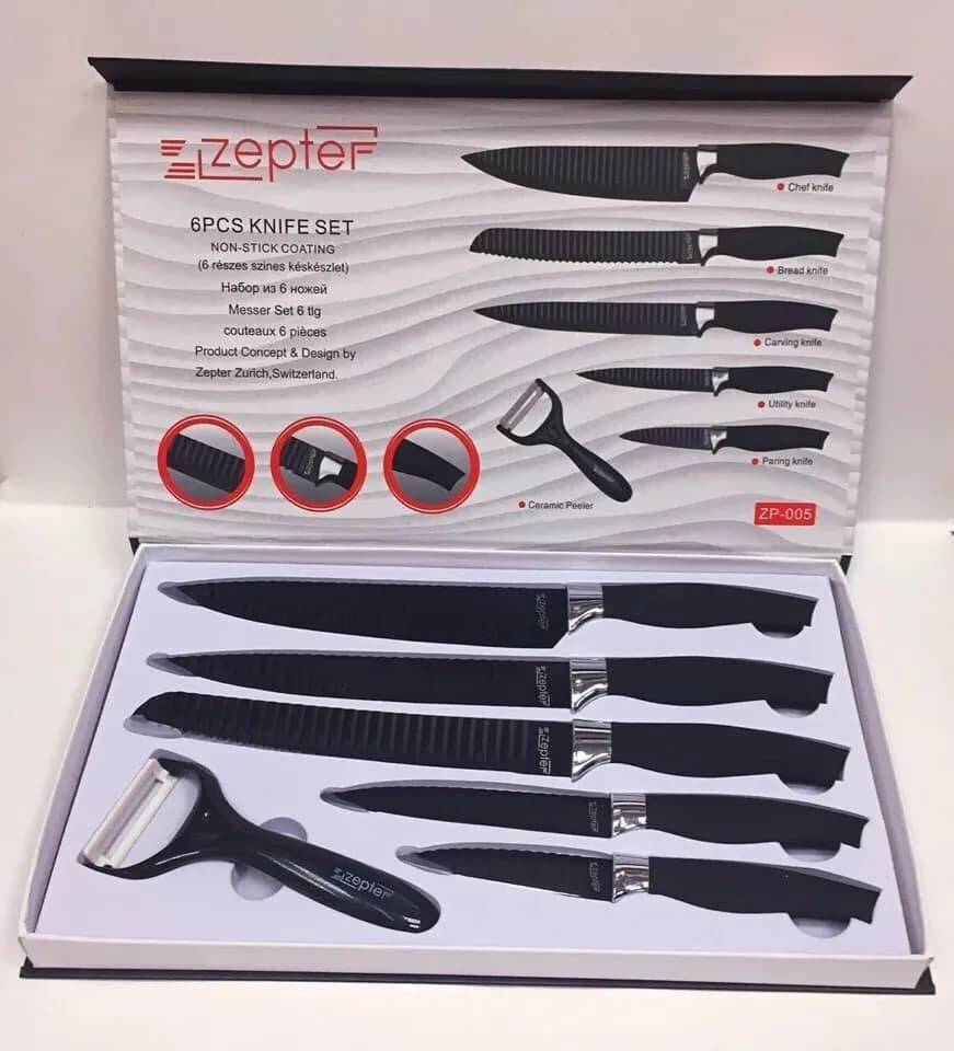 Lot de 6 couteaux de cuisine avec revêtement anti-adhésif en acier inoxydable