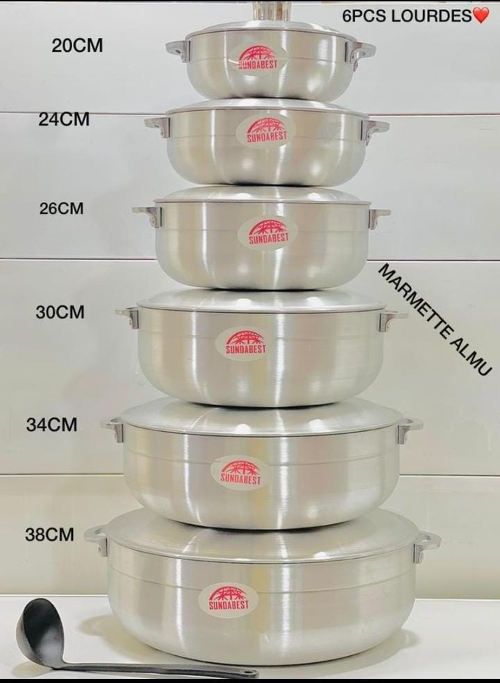 Ensemble marmite aluminium 6 pièces + louche en plastique