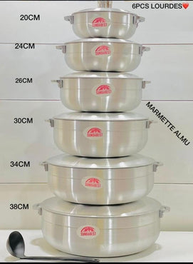 Ensemble marmite aluminium 6 pièces + louche en plastique