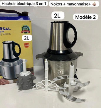 Hachoir à Viande et Légumes Electrique Inox 2 Litres MULTIFONCTION 3 IN 1