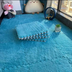 Lot de 10 dalles de moquette- Puzzle en peluche - Avec bordure - 30 x 30 cm - Pour salon et chambre