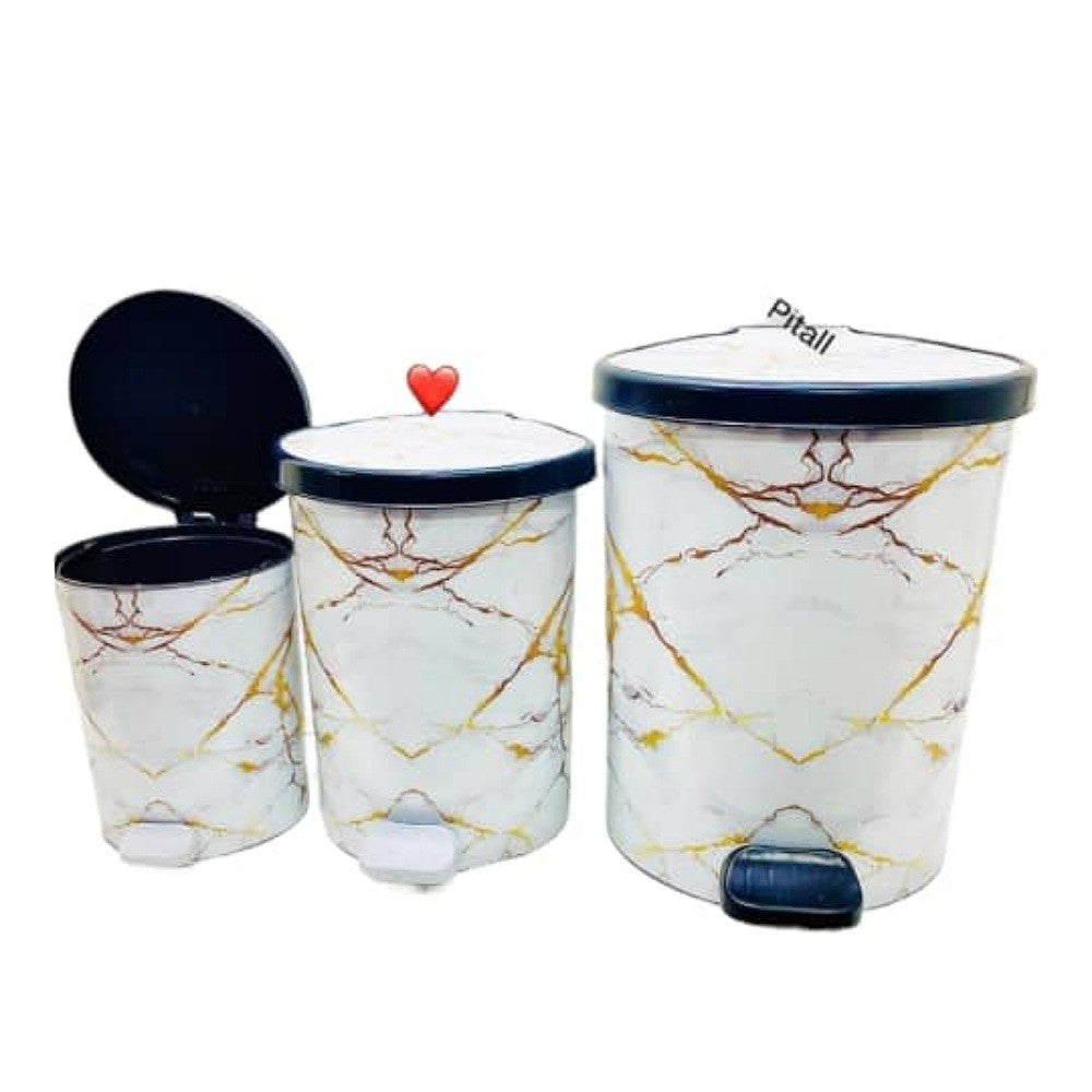 lot de 3 POUBELLES À PÉDALE DÉCORÉES- Blanc