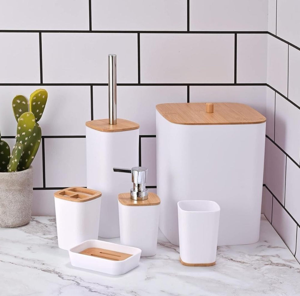 Lot de 6 accessoires de salle de bain en bambou