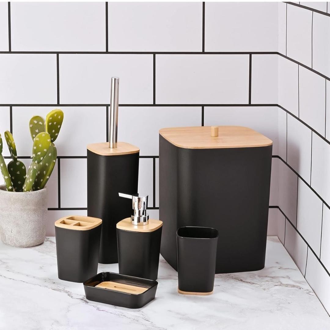 Lot de 6 accessoires de salle de bain en bambou