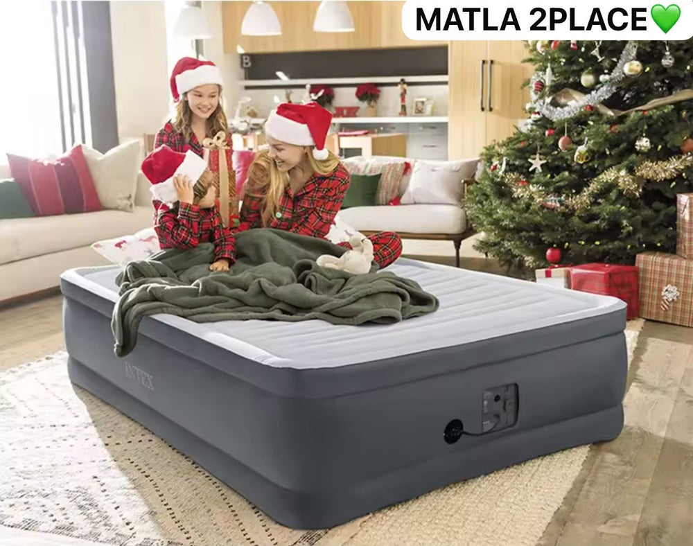 Matelas Gonflable 2 Places avec Pompe Électrique Intégrée et Revêtement Antimicrobien