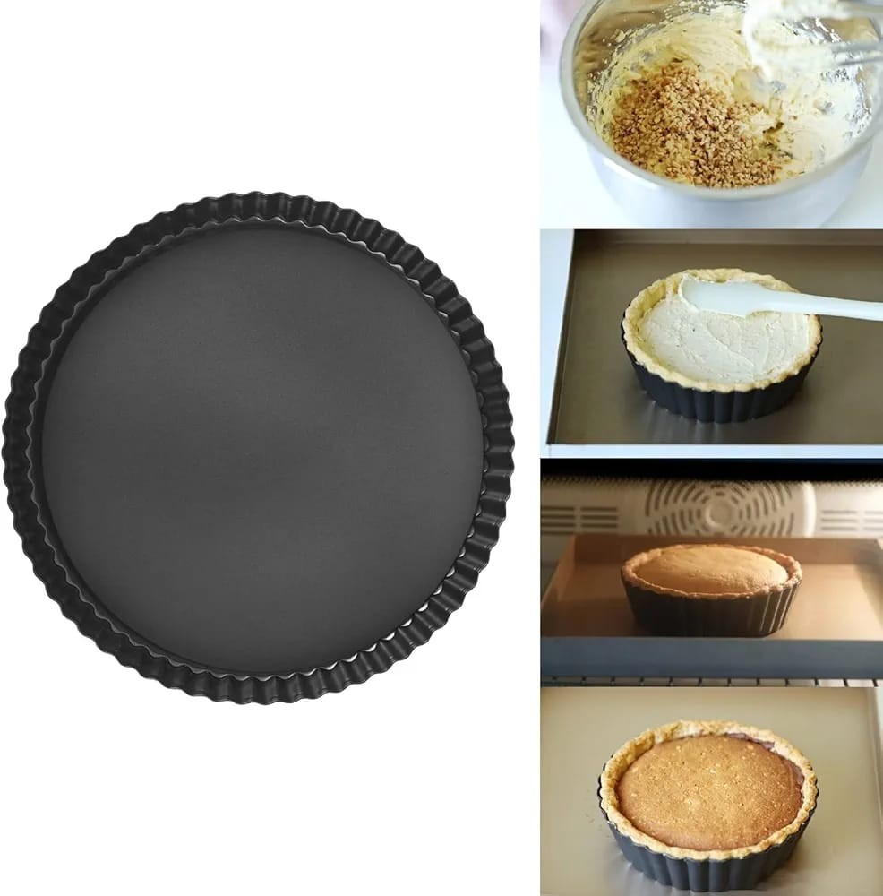 Moule à Tarte avec Fond Amovible, Moule à Quiche , Moule a Tarte Cannelé Rond pour Quiche Gâteau Tartelette, Antiadhésive