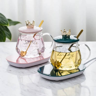 tasse à café et plaque chauffante -Couleur Vert et Rose